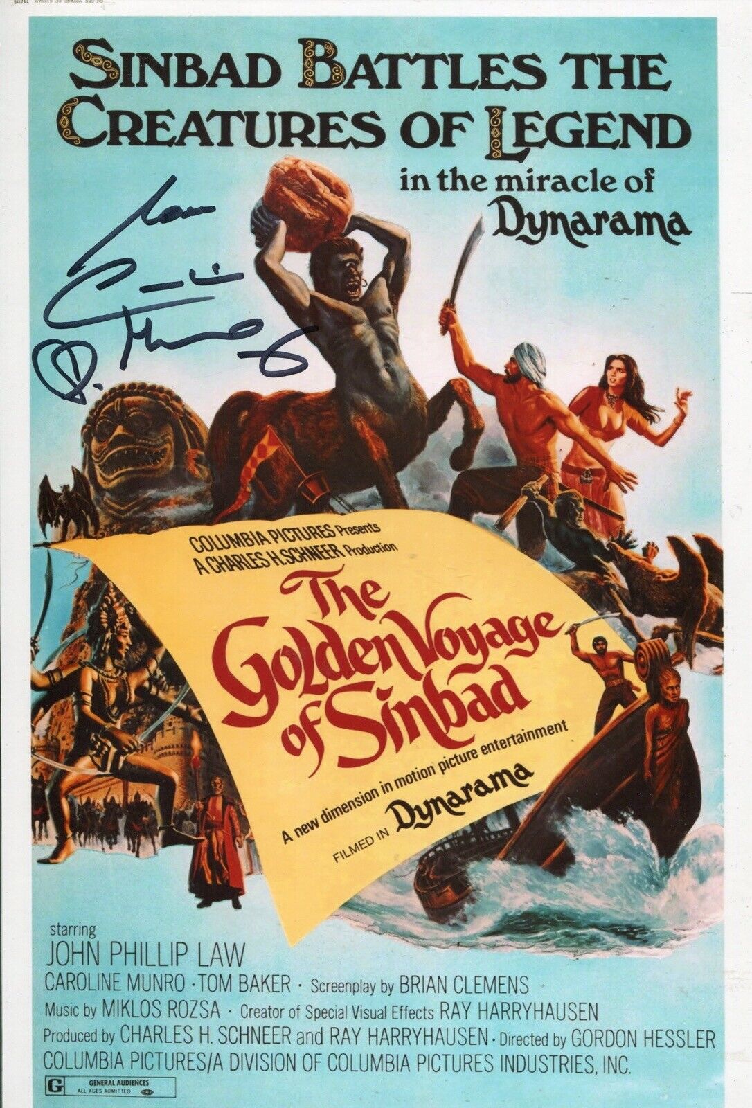 Caroline Munro signed GOLDEN VOYAGE OF SINBAD movie poster Photo Poster painting WITH PROOF!