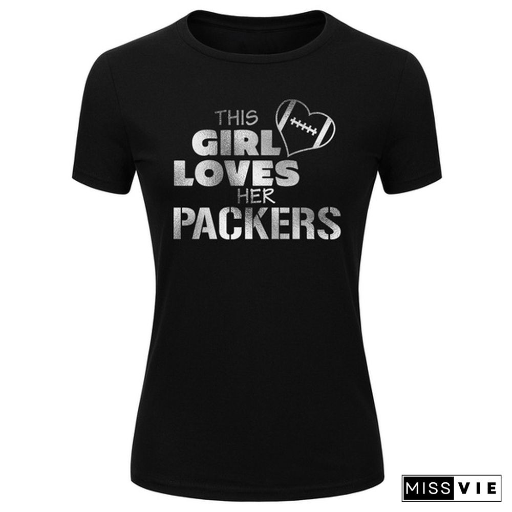 SPGBTees Women's This Girl Loves Her Packers T-shirt Black Color XS-Size