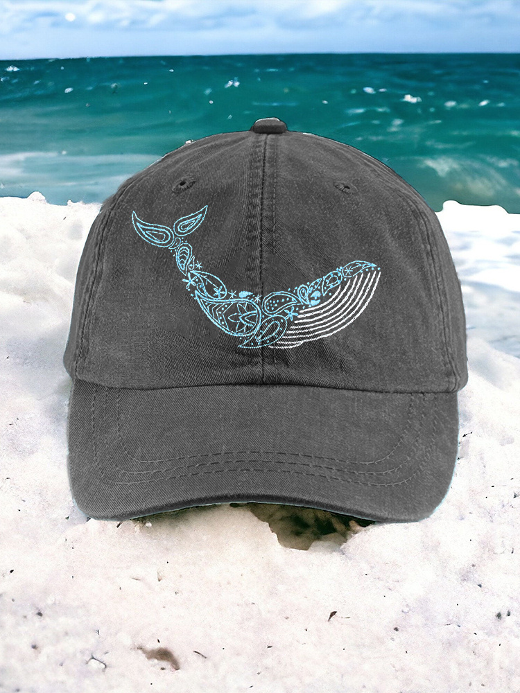 Comstylish Whale Embroidery Pattern Vintage Cap