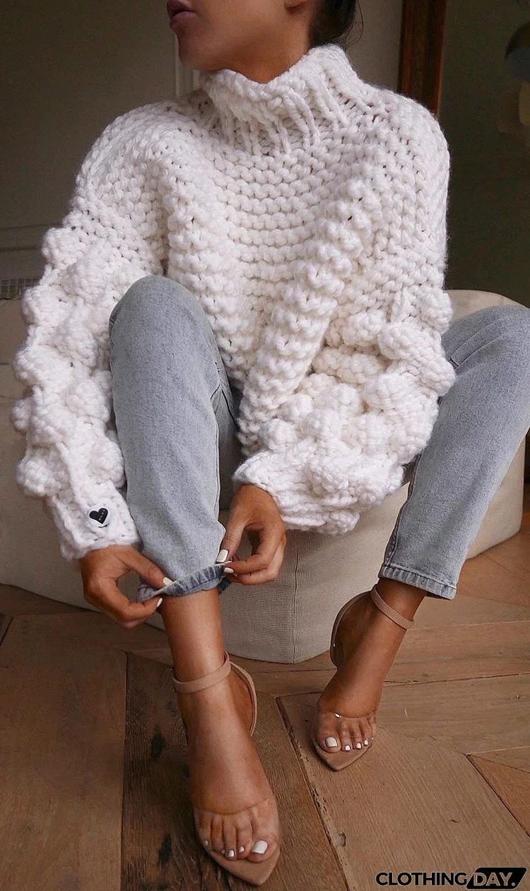 Casual easy turtlenecck sweater knitted sweater