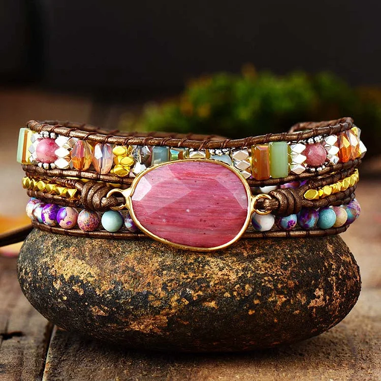 Natural stone red pattern hand-woven beaded bracelet
