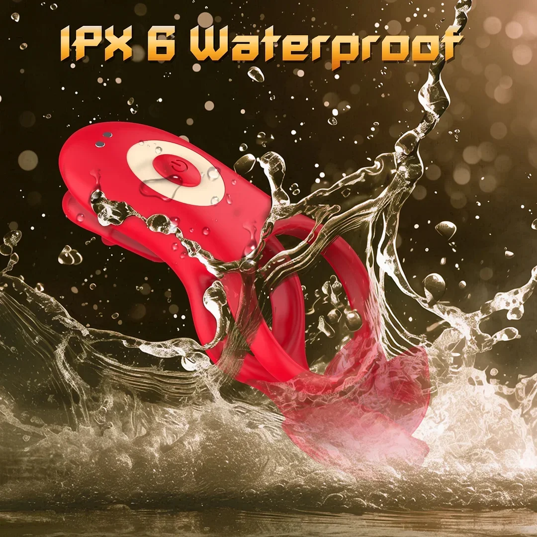 【 Valentine's Day Buy 1 Get 2 】 Rose Vibrating Penis Rings For Couples With 5-in-1 Big Mouth Rose Clit Sucker Toy & Thrusting Vibrator