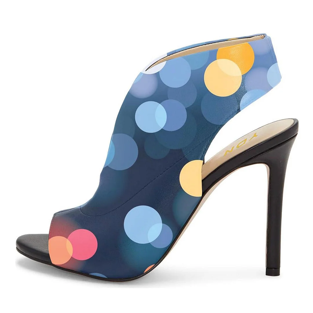 Blue Peep Toe Colorful Printed Slingback High Heels Sandals
