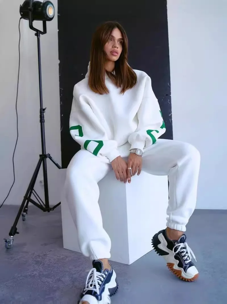 Nigikala Nigikala Women's Loose Leisure Back Print Thicken With Long-Sleeved Jacket Suit Women