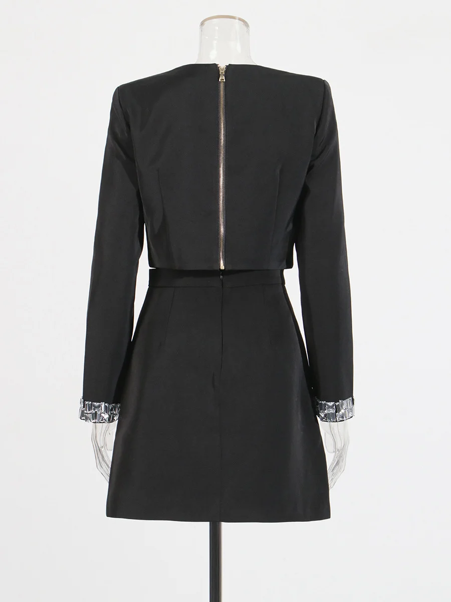 Sdrawing Sdrawing Elegant Two Sets Of Autumn 2025 New Fashion Heavy Industry Splicing Diamond Set Sexy Suit Woman