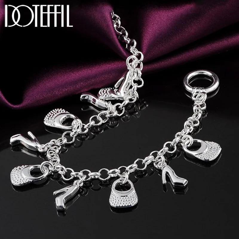 DOTEFFIL 925 Sterling Silver Shoe Bag Bracelet For Women Jewelry