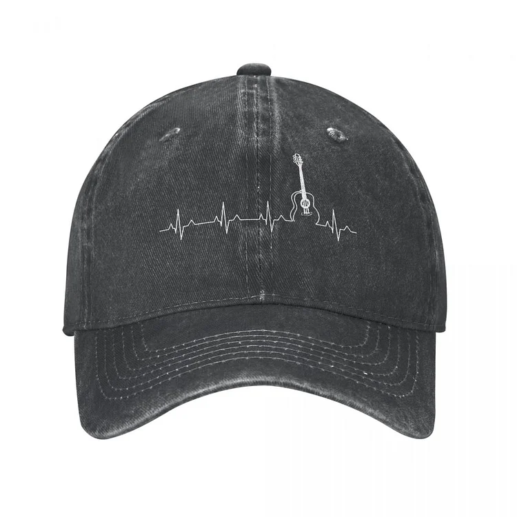 Vintage Guitar Heart Beat Heartbeat Baseball Caps Unisex Style Distressed Denim Washed Sun Cap Music Outdoor Activities Caps Hat