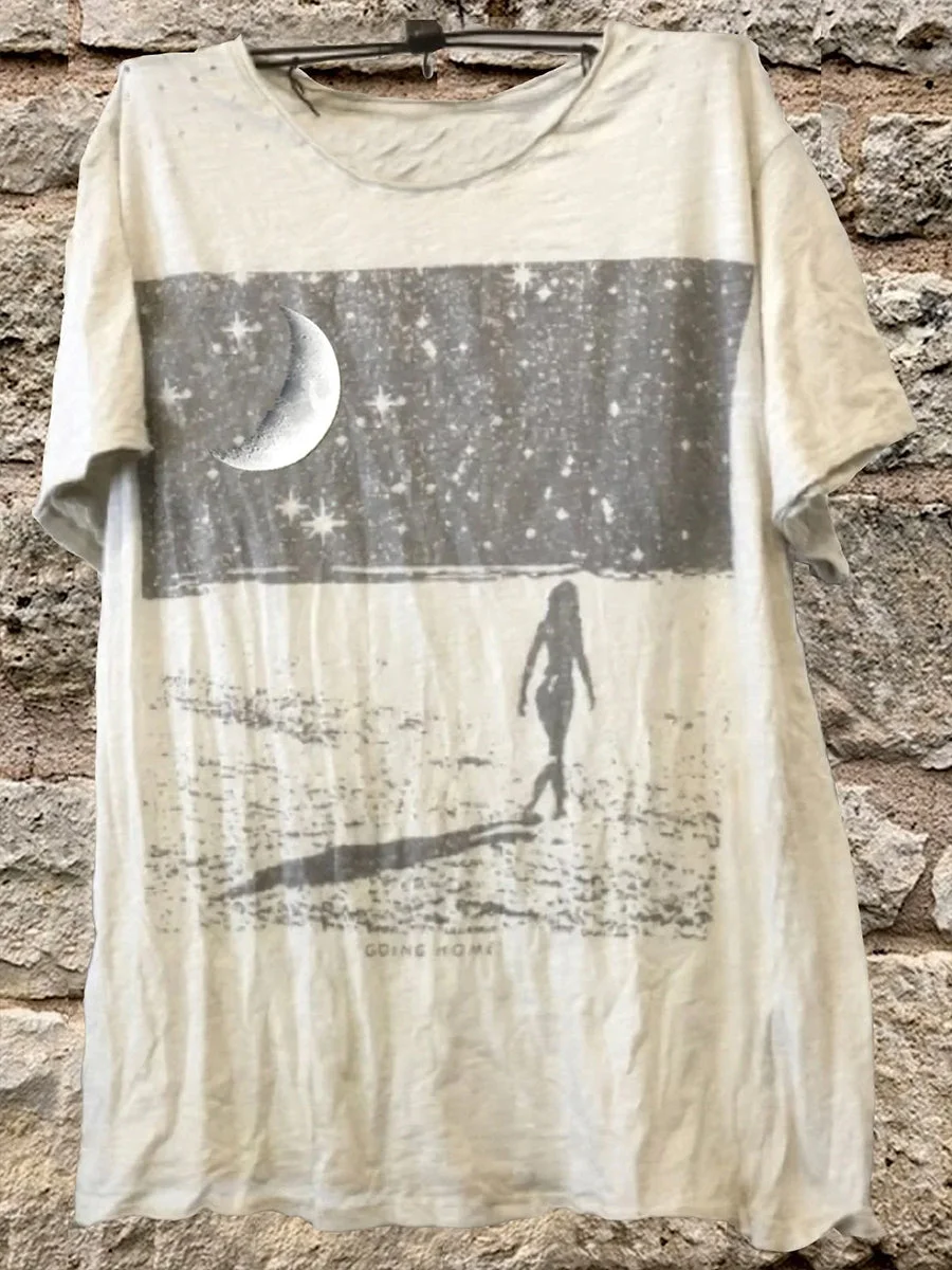 Casual Printed Women Loose Crew Neck Top