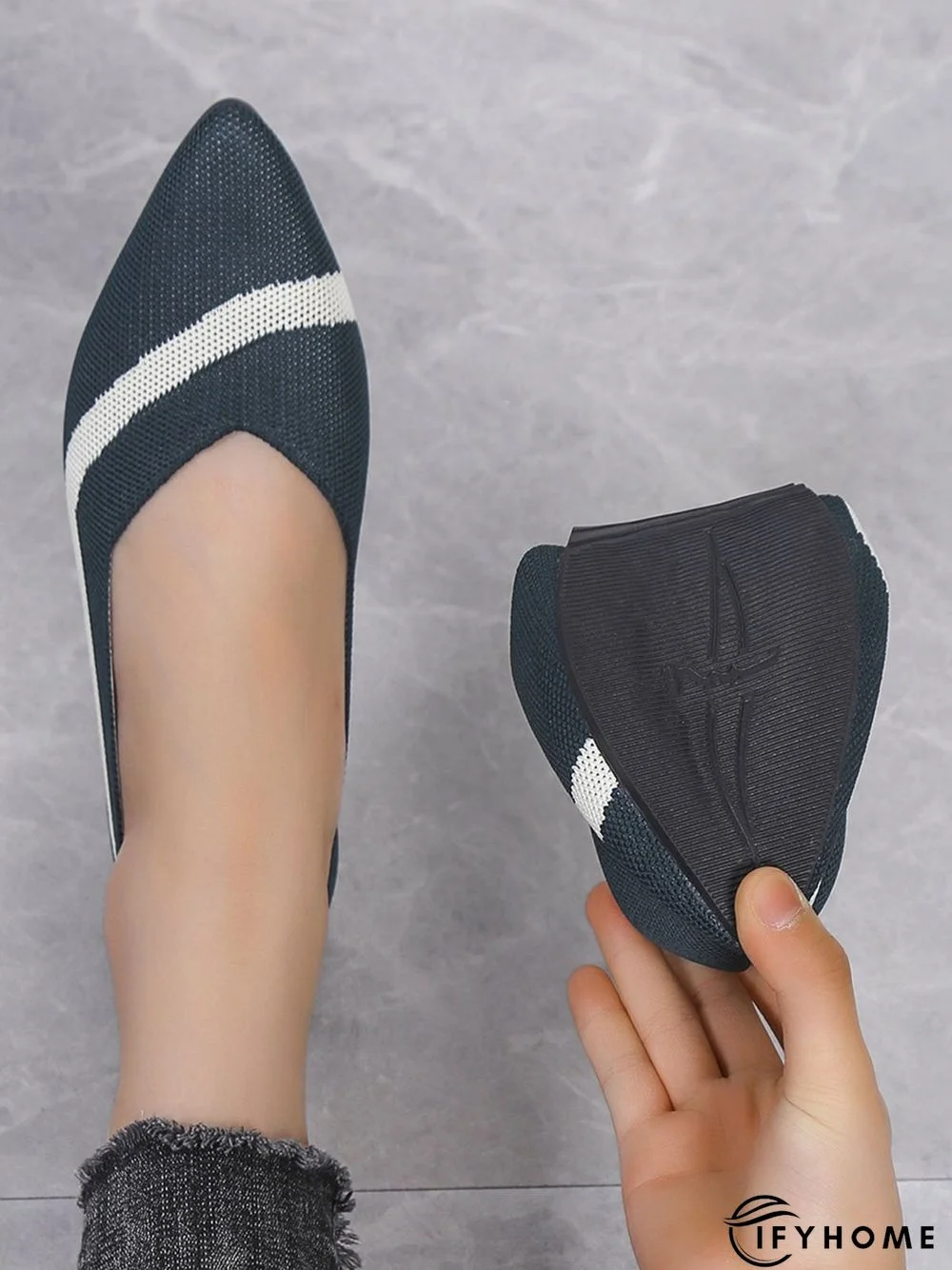 Trendy Knitted Color Contrast Pointed Toe Flats | IFYHOME
