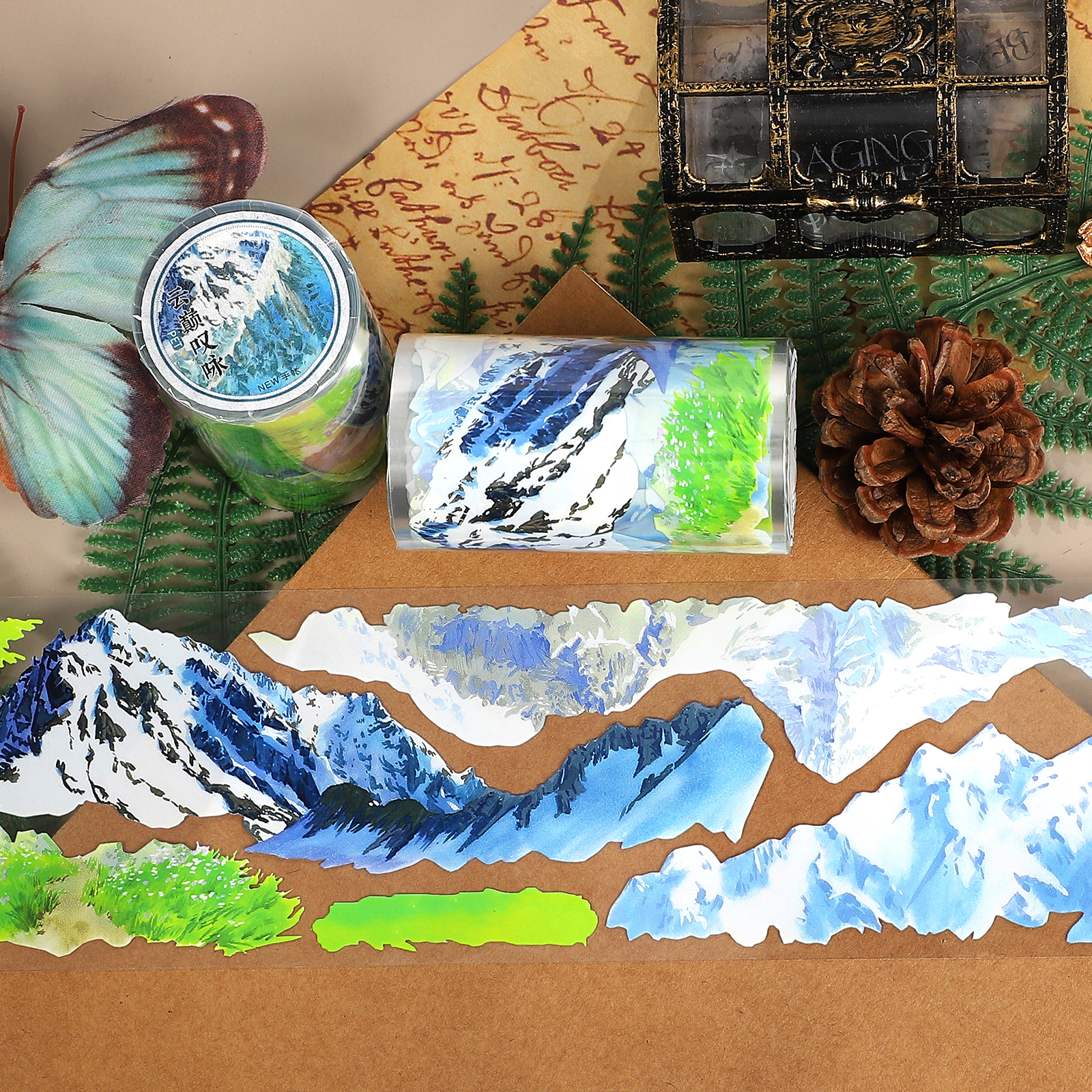 PET 테이프 - 70mm*5.2m 빈티지 나무 눈 산 풍경