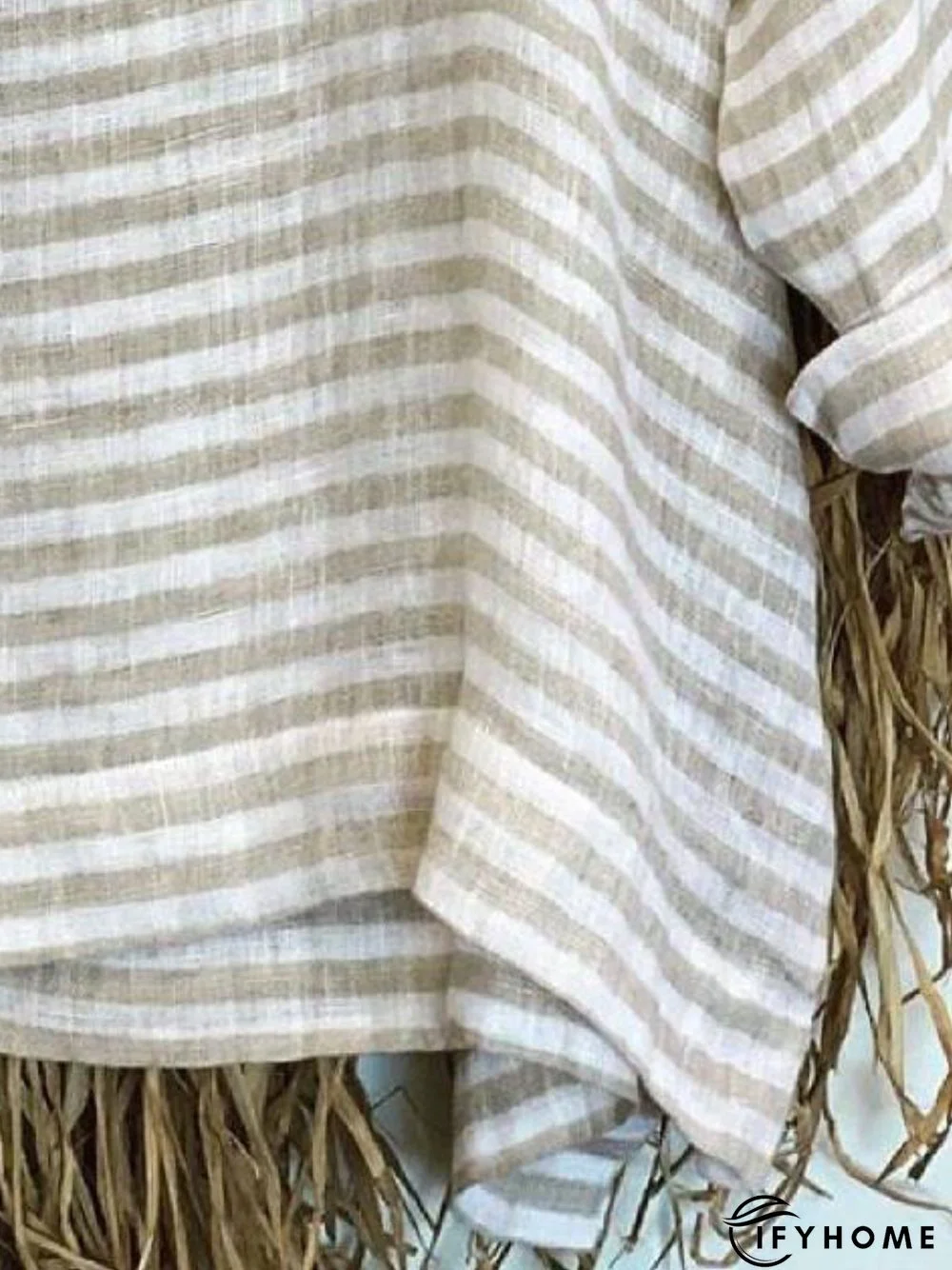 Light Gray Round Neck Striped Tops | IFYHOME