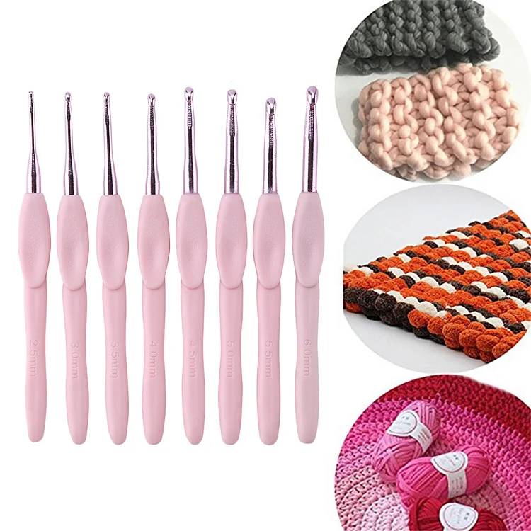8pcs Plastic Handle Alumina Crochet Hooks Knitting Needles Set Sewing  Crochet for Weave Sewing Needles Handmade Tool