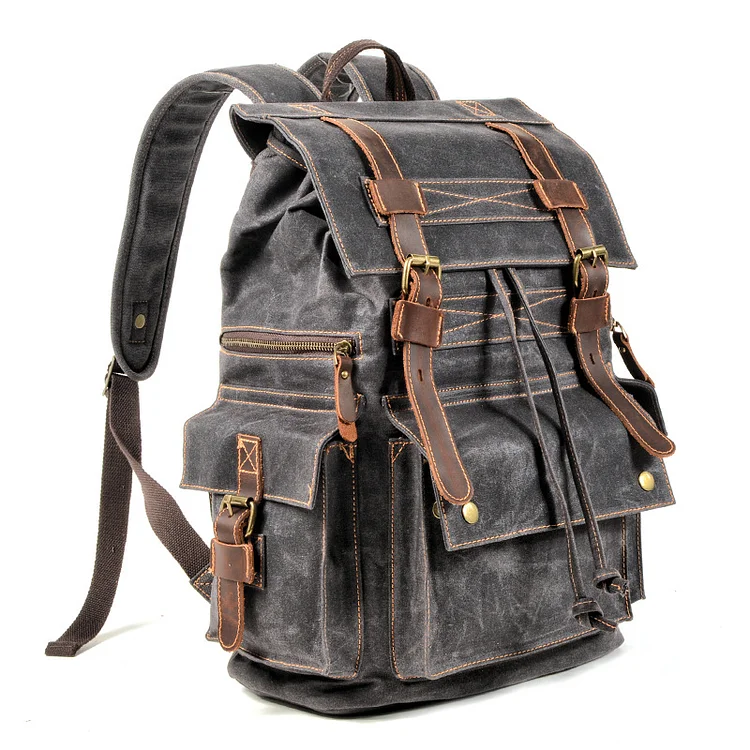 Beeswax Canvas Leather Travel Retro Backpack 