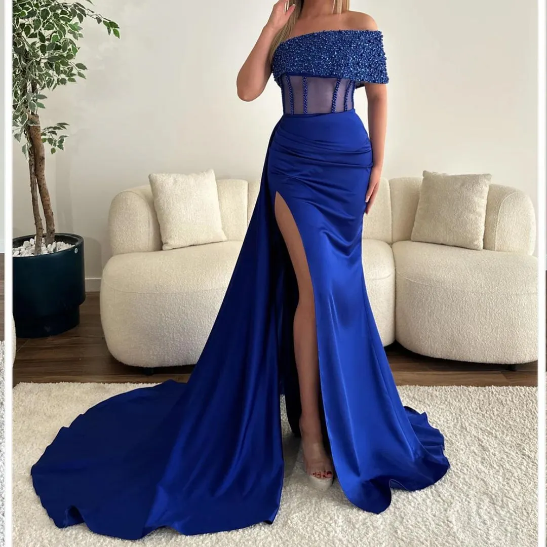 Designer Mermaid Strapless Long Sleeve Sequined Black Prom Dress