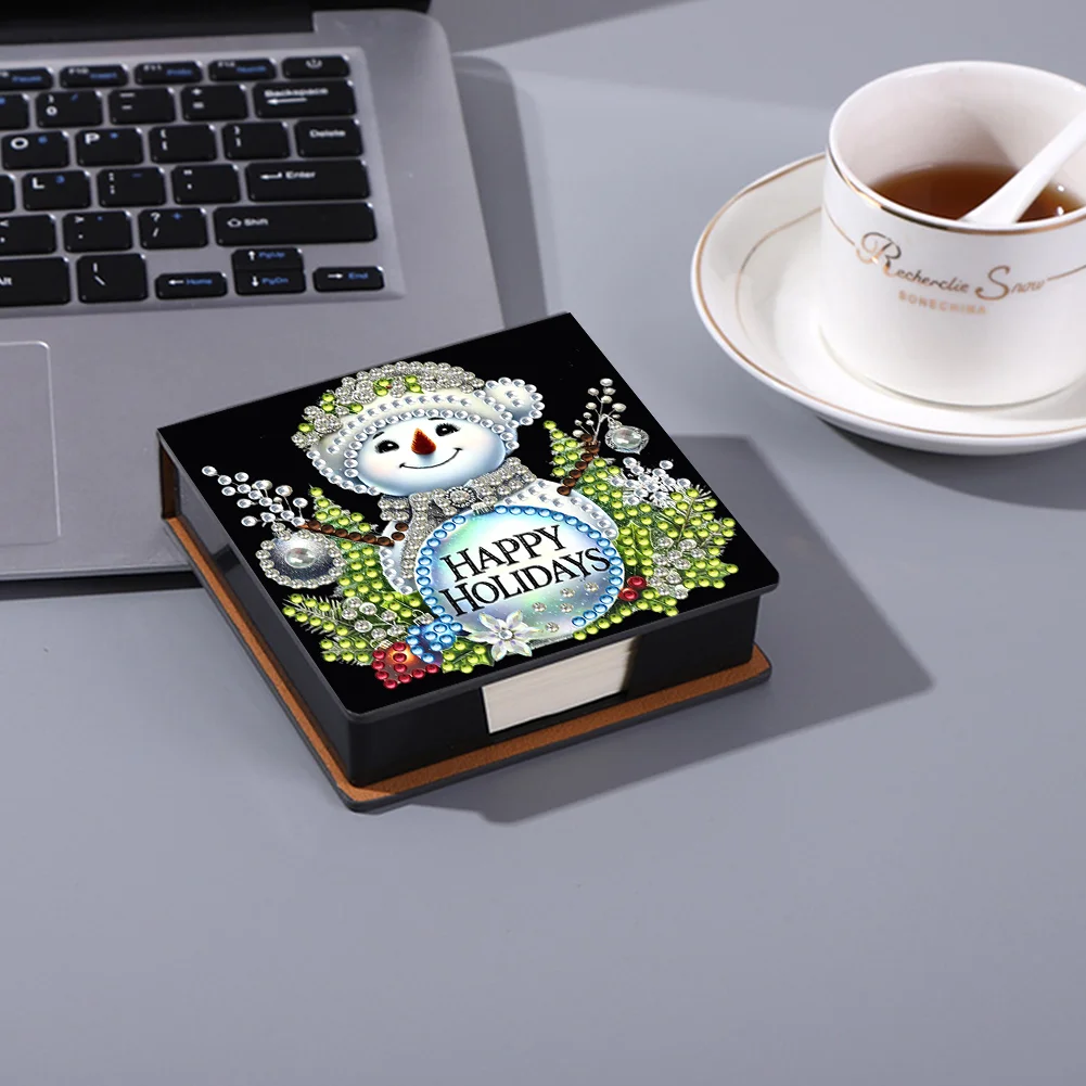5D DIY PU Snowman Diamond Painting Notecard Box Gem Art Sticky Note Holder