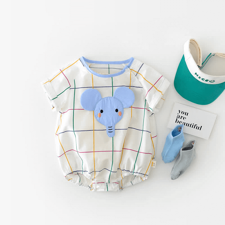 Baby Elephant Plaid Casual Bodysuit