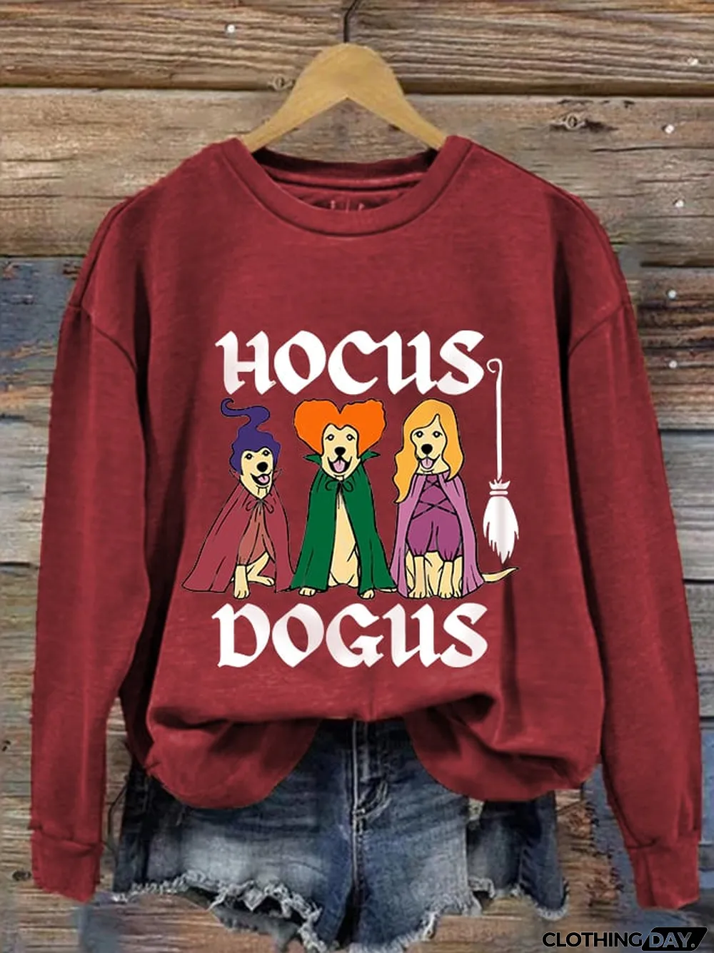 Women's Funny Halloween Hocus Dogus Dog Witch Casual Sweatshirt