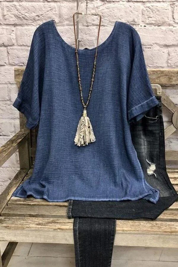 Solid Color Short Sleeve Round Neck T-shirt-Mayoulove