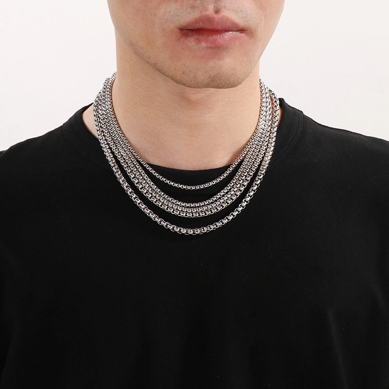 Fashion Classics Square Pearl Chain Men’s And Women’s Titanium Steel Necklace