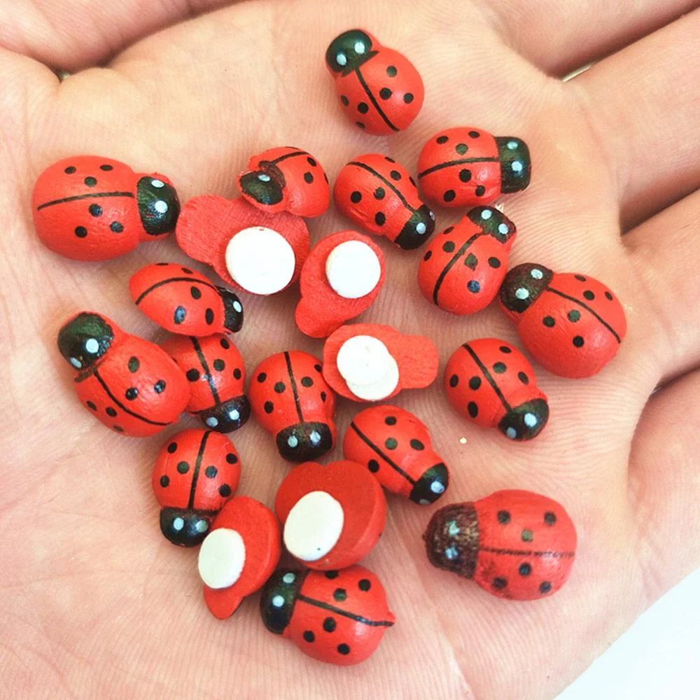 Wooden Ladybird Ladybug Sticker Children Kids Painted Adhesive Back DIY Craft Home Party Holiday Decoration 5BB5737