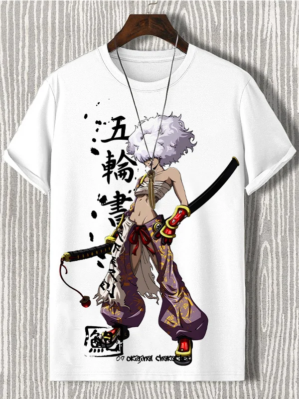 Men's Japanese Anime Character Illustration Print Casual T-Shirt
