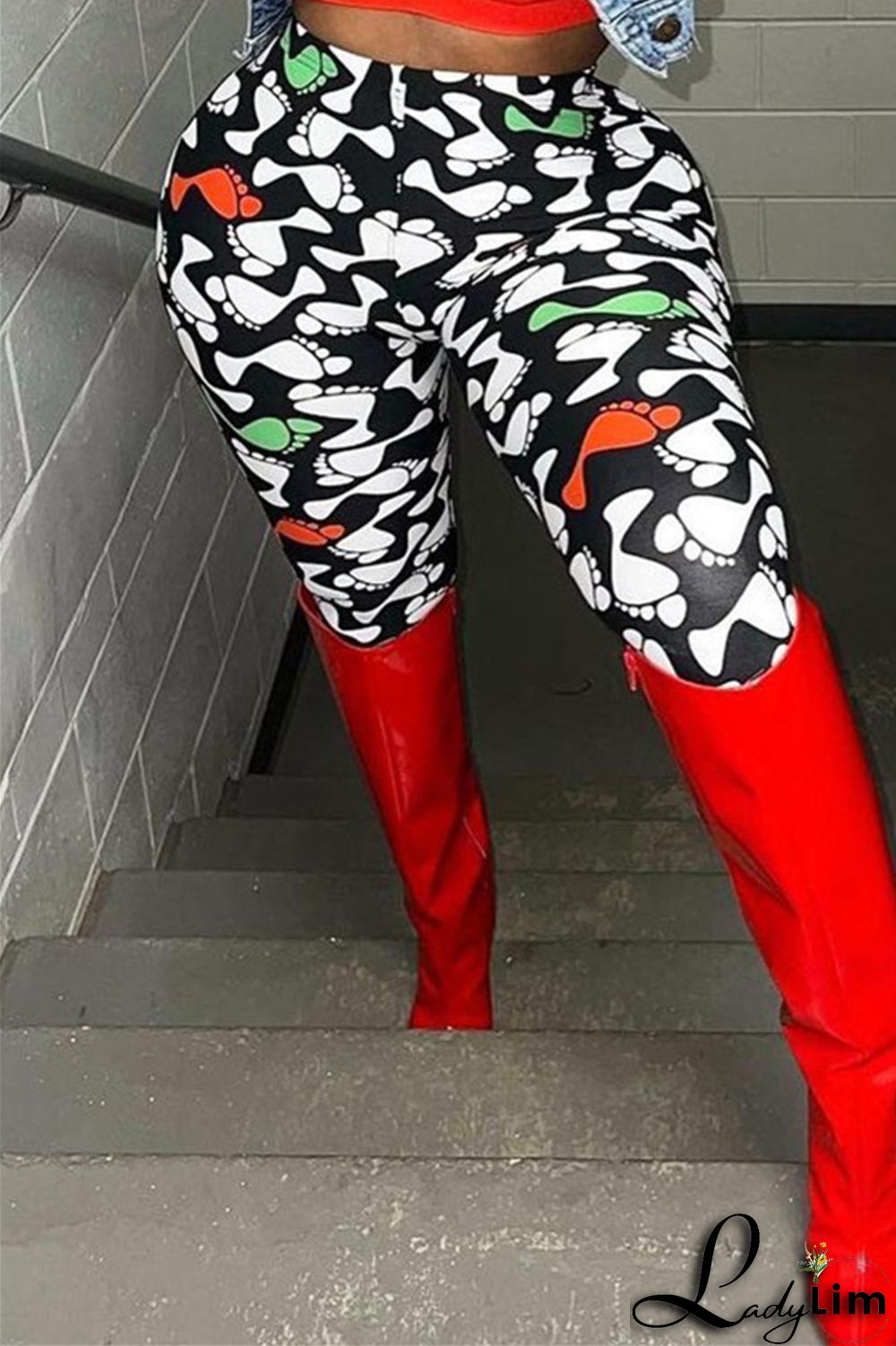 Yellow Fashion Casual Print Basic Skinny High Waist Pencil Trousers
