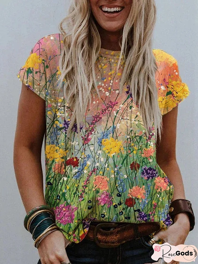 Flower Painting Print T-Shirt