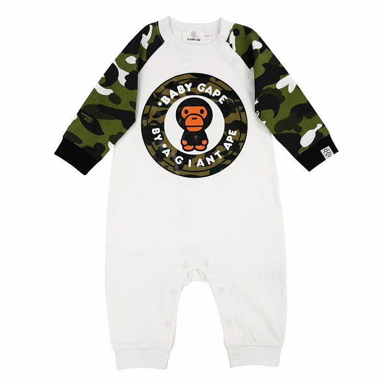 A Ape Print Toddler Romper Jumpsuit Camouflage Long Sleeve Romper Environmental Protection Knitted Cloth Baby Clothes