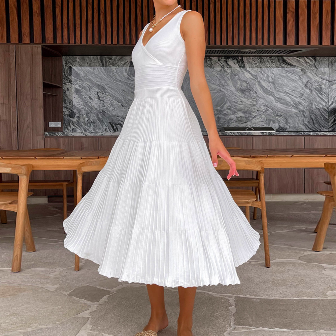 Ootddress Knit V-Neck For Women Maxi Dress Y2k Backless Fashion Knitwear Party Dress Casual Baggy High Waist Summer Female Dress