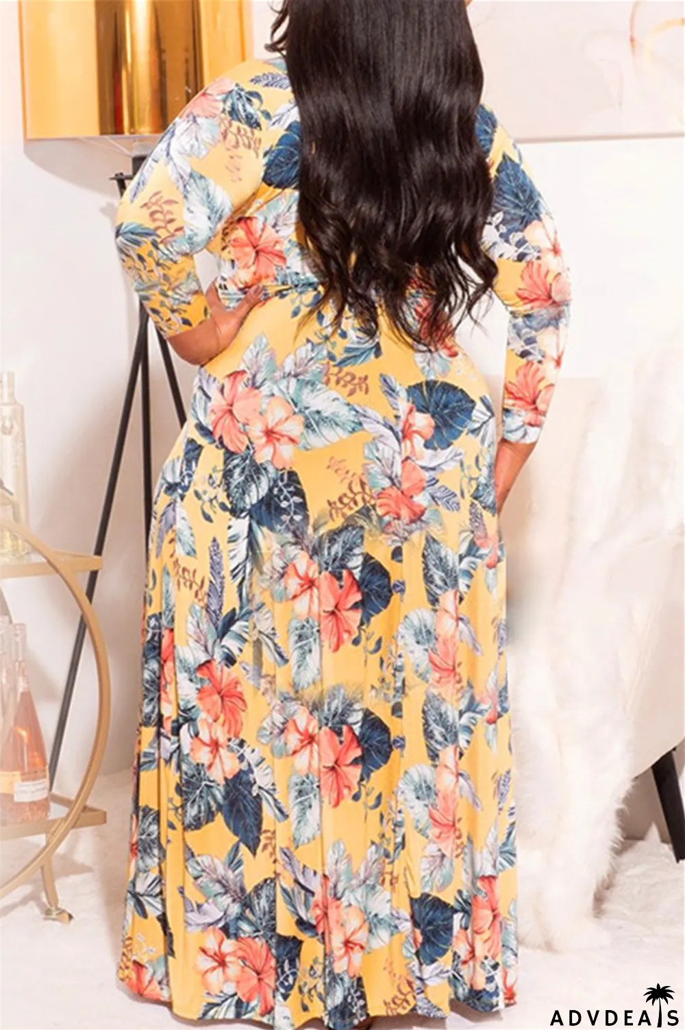 Leopard Print Fashion Casual Plus Size Print With Belt V Neck Long Sleeve Dresses