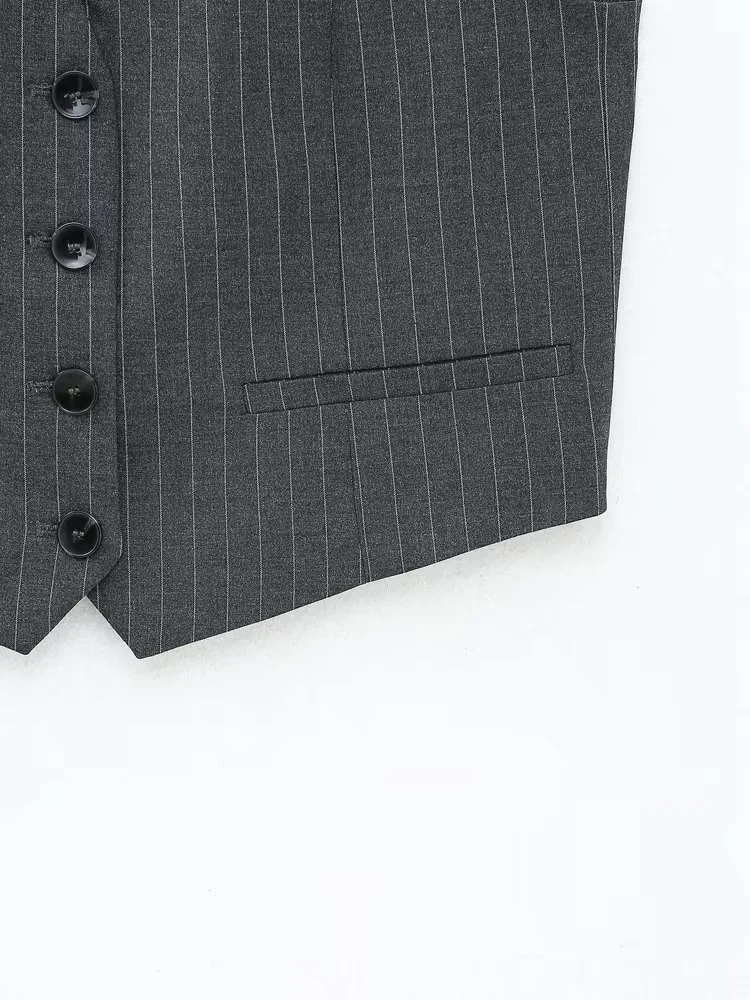 Uveng Women Autumn Striped Vests Coats 2023 Casual Fashion V-Neck Single Breasted Female Elegant OL Waistcoat Vest Clothing