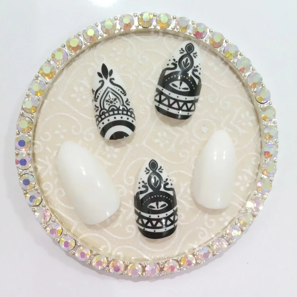 Dream Catcher Short Stiletto False Nails With Design Press On Artificial Fake Nails Tips DIY Full Cover Manicure Tool-Nail Inspo