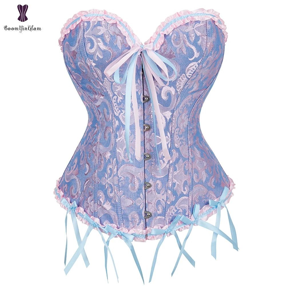 7 Colors Can Be Chosen Women Body Shaper Size XS To 6XL Vintage Pleated Corset Bustier With G String 810#