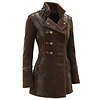 Women's Retro Double-breasted Design Contrast Color Stitching Stand Collar Mid-length Jacket Top by Inlyline