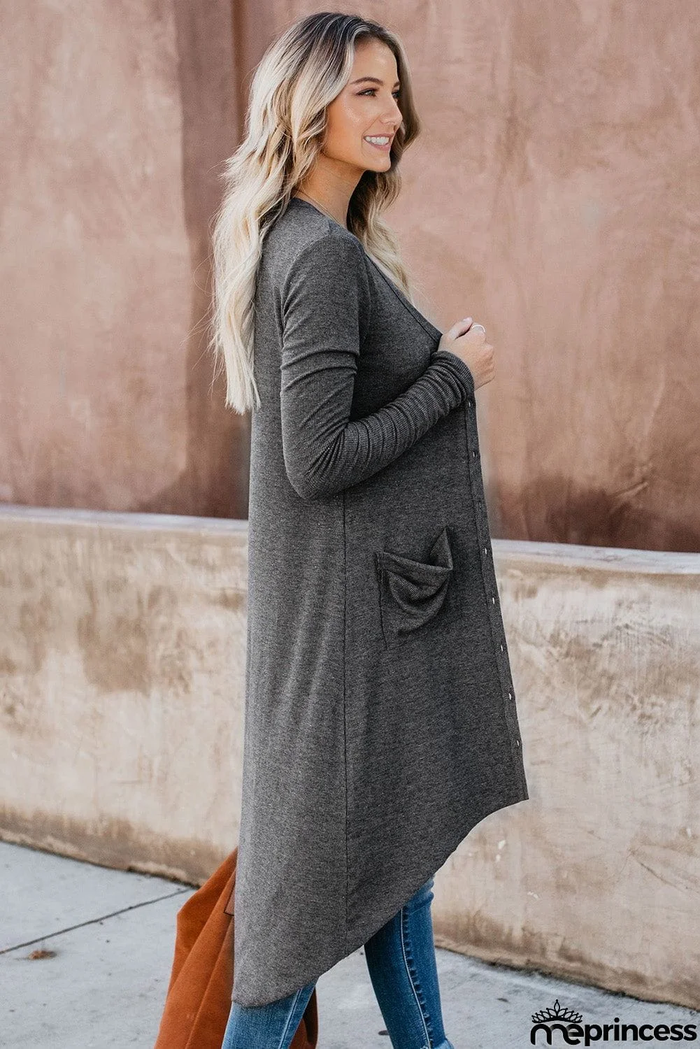 Selected Button Pocketed High Low Cardigan