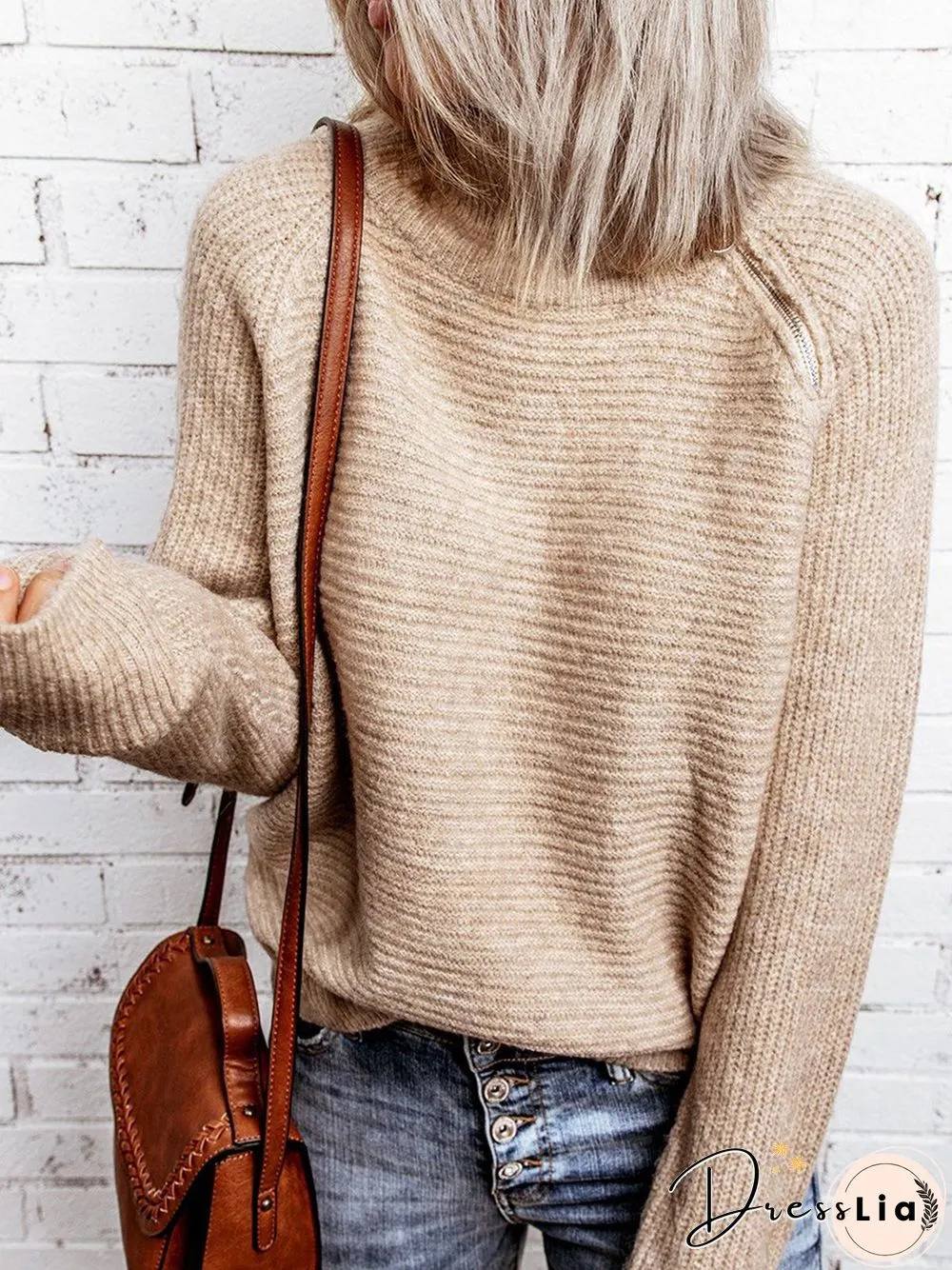 Casual Autumn Solid Wool/Knitting Zipper Mid-weight Sports Casual Long sleeve Sweater for Women