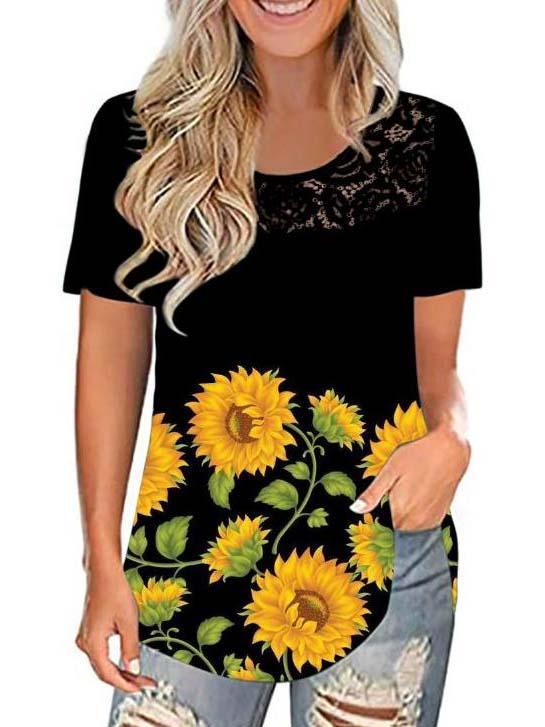 Women's Scoop Neck Short Sleeve Printed Tops