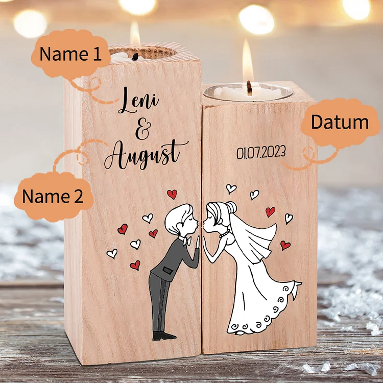 Kettenmachen Personalisierter 2 Namen & Datum Kuss Kerzenhalter- Hochzeit Geschenk für Paare Hochzeitsgeschenk