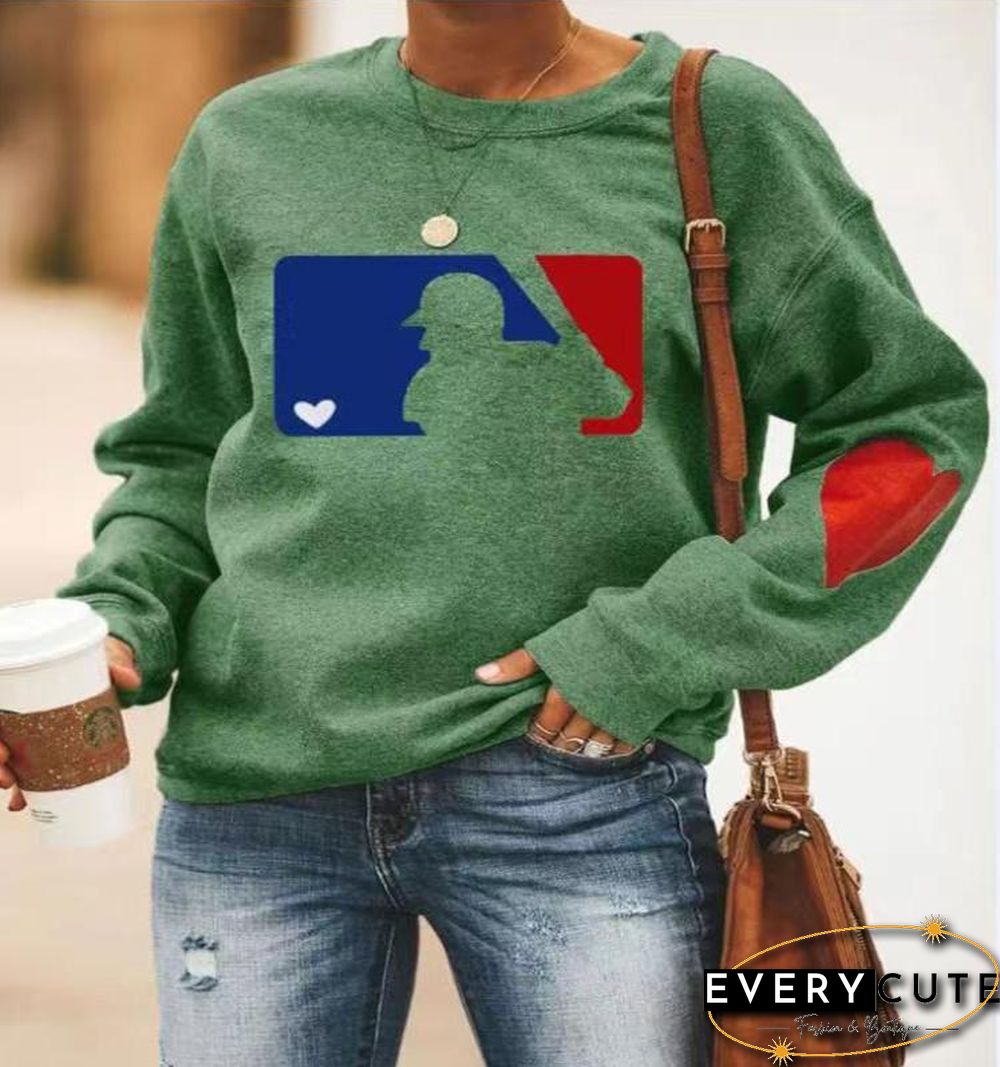 Round Neck Baseball Printed Top