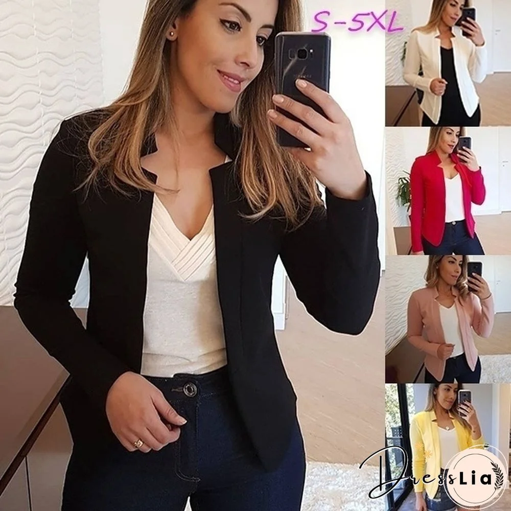 Women's Fashion Thin Blazer Office Lady Lapel Long Sleeved Coat Suit Slim Cardigan Solid Color Blazer Casual Tops Business Coat