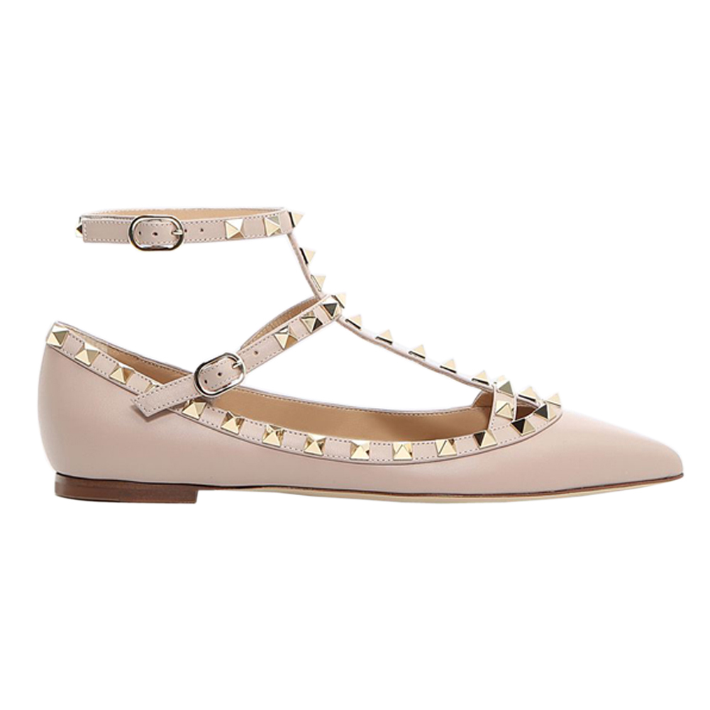 Women's Flats With Double Buckles Fashion Sexy Rivets Rockstud Daily Pointed Toe Ballet Matte Shoes-vocosishoes