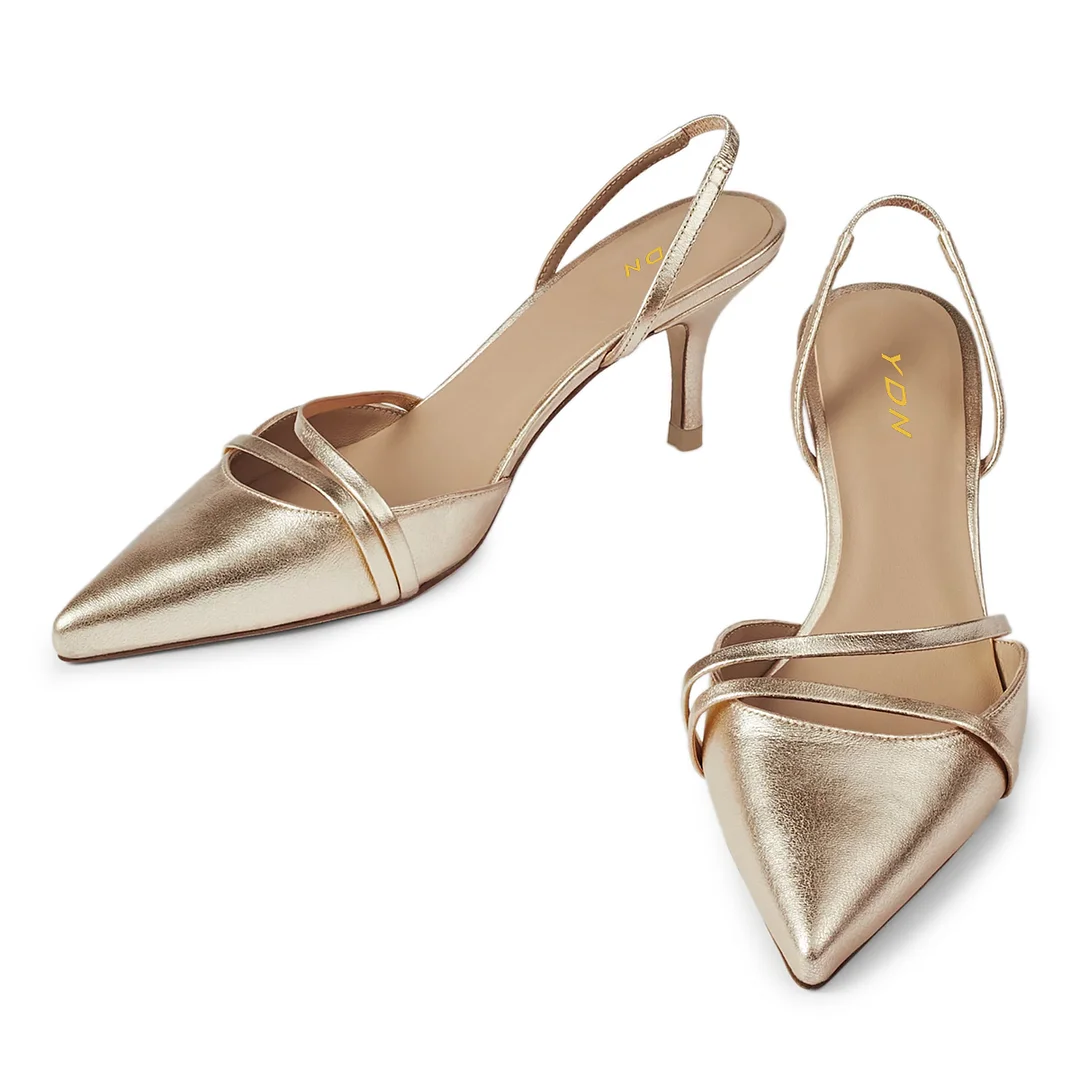 Dull Gold Women's Vegan Leather Distressed Pointed Slingback Pumps