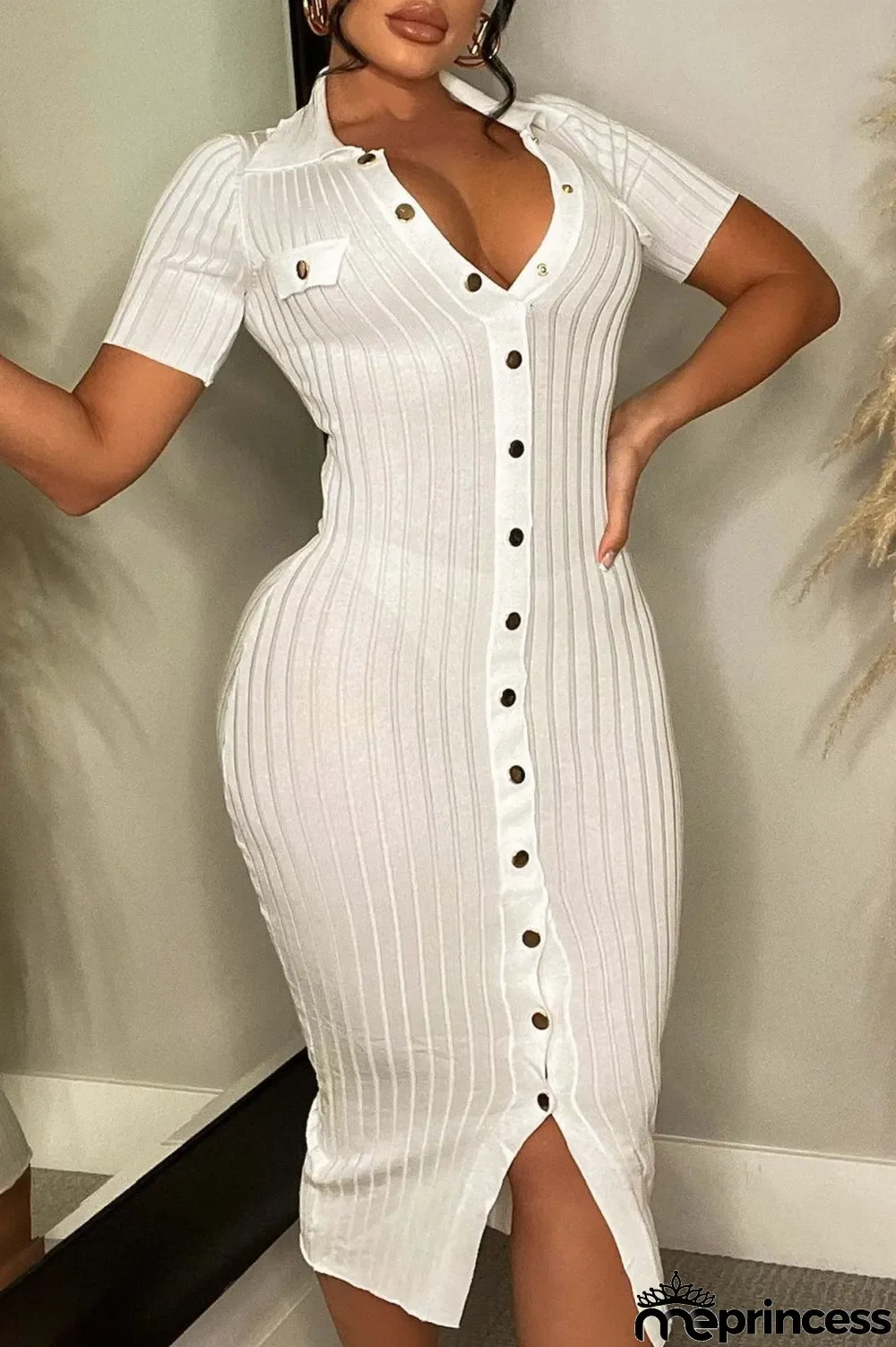 Khaki Casual Solid Patchwork Turndown Collar Short Sleeve Dress