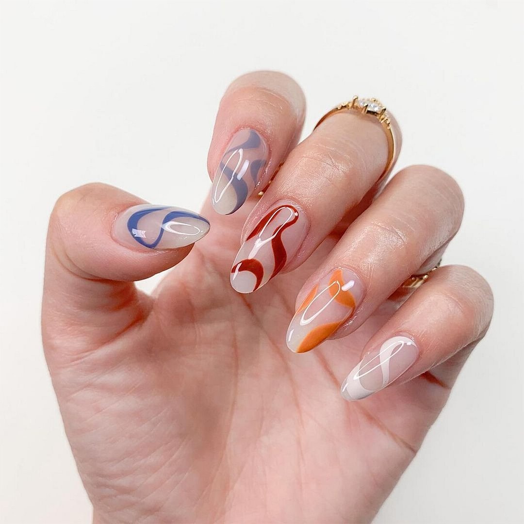 Fake Nails Line Art Multicolored Waves Full Cover Fake Nails DIY Glue Press On Nails Nail Supplies For Professionals