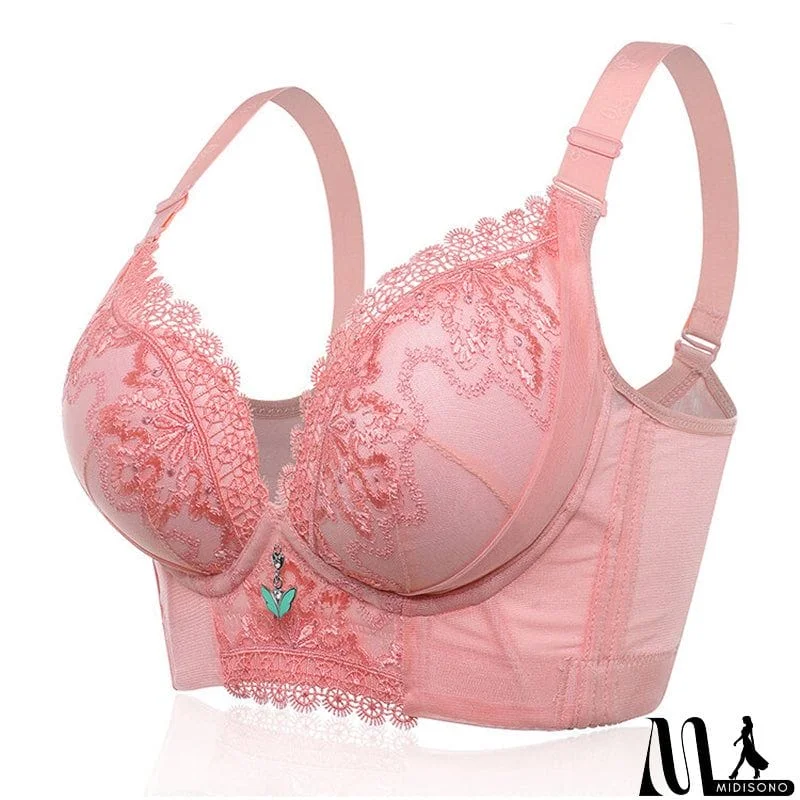 MidiSono - Women's Plus Size Lace Patchwork Wireless Full Coverage Bras - Green