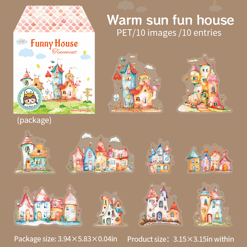 PET Sticker - Funny House Series Cute Building Castle Landscape 