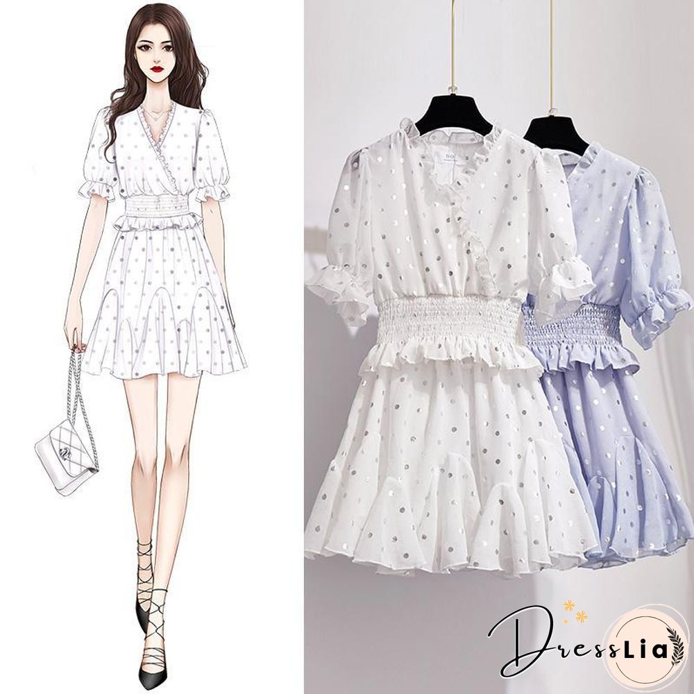 Sweety Chiffon Polka Dot Blouses+Skirt P15846