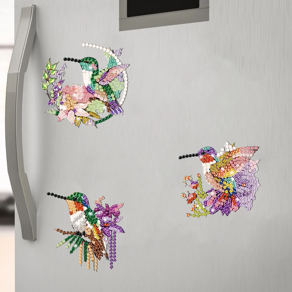 6Pcs DIY Hummingbird Special Shape Diamond Painting Fridge Magnet for DIY Crafts