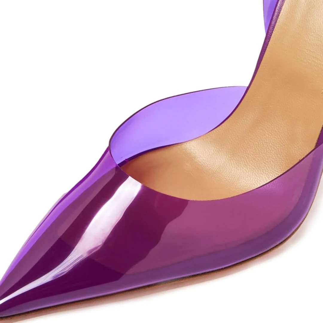 Women's Flared Heel Pointed Toe Purple Clear Slingback Heels