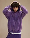 INFLATION Washed Distressed Fleece Zip Up Hoodies
